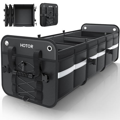 HOTOR Trunk Organizer for SUV – Car Storage Box with Reflective Strips, Collapsible Car Organizer with Large Capacity, Essential Car Accessories for Truck, Van & Sedan, Black, 35.0