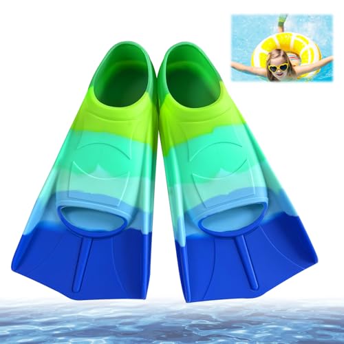 Pinne da nuoto per bambini, pinne corte in silicone, pinne corte per bambini, pinne corte per allenamento, pinne corte per ragazzi e ragazze (mix di colori oceanici, XXS (27-29)