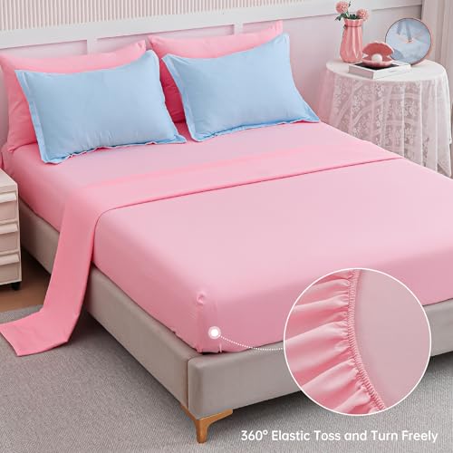 Image of Dinjoy Girls Comforter Set 7 Pieces, Queen Size Colorful Ombre Rainbow Bedding Set, Bed in A Bag for Kid Teen Girls (1 Comforter, 1 Flat Sheet, 1 Fitted Sheet, 2 Pillow Shams, 2 Pillowcases)