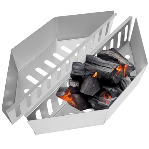 Fyeme 2 Stück Kohlekorb 38.5×11×7.5cm Holzkohlekorb Hohe Temperatur Korrosionsbeständigkeit Direktes und Indirektes Grillen Kohleschale Grill für Briketts Holzspäne Kohlen Roste