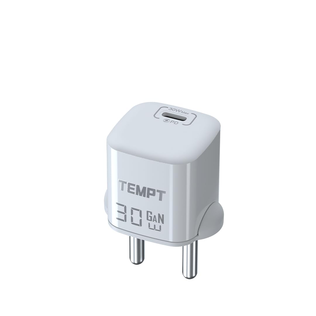 TEMPT 30W Elite GaN³ Dual USB-C Fast Charger | Compact PD & PPS 3.0 Adapter for Phone, Tablet | Ultra-Fast Charging with Smart Safety | Made in India | Travel-Friendly (White) TEMPT 30W Elite GaN³ Dual USB-C Fast Charger | Compact PD & PPS 3.0 Adapter for Phone, Tablet | Ultra-Fast Charging with Smart Safety | Made in India | Travel-Friendly (White)