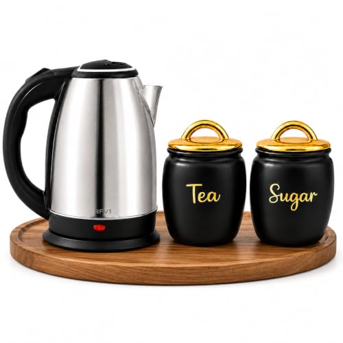 Image of 2 Litre Electric Kettle with Blue Indicator Light, 360 Degree Swivel Base, Automatic Shut Off, Borosilicate Glass Body, Fast Boil Water Heater for Tea, Coffee & Hot Water (SILVER AND BLACK GOLD)