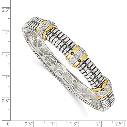 925 Sterling Silver 14K Accent 1/4Ct. Diamond Hinged Bangle Bracelet Cuff Expandable Stackable Fine Jewelry For Women Gifts For Her #TOP2