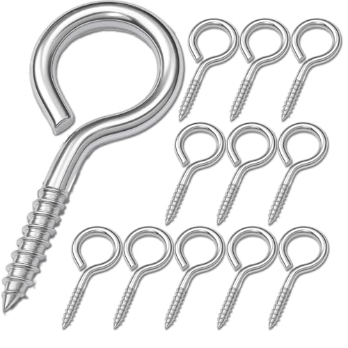 2.55 Inches Eye Screws 304 Stainless Steel Eye Hooks, 12 PCS M6 Heavy Duty Screw Eye Bolts Load Bearing 200LBS for for Wood Securing Cables Wire Indoor & Outdoor Uses (12, M6)