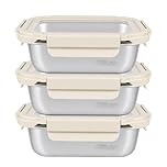 Bryzal 3 Pack Stainless Steel Food Storage Containers With Lids, Airtight Metal Food Container, Stackable Meal Prep Containers, Leakproof Metal Lunch Box for Kitchen Office Bento Snacks