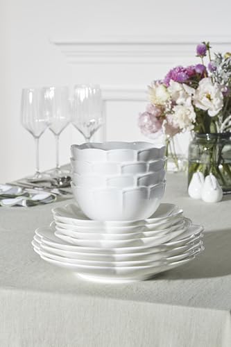 Image of Lenox Dinnerware Set, Studio 1414 Scallop 12-Piece Set, Service For 4, Bone China Material, Dishwasher & Microwave Safe, Home And Kitchen, Kitchen And Dining, Plates And Bowls Sets (White, 12 Pieces)