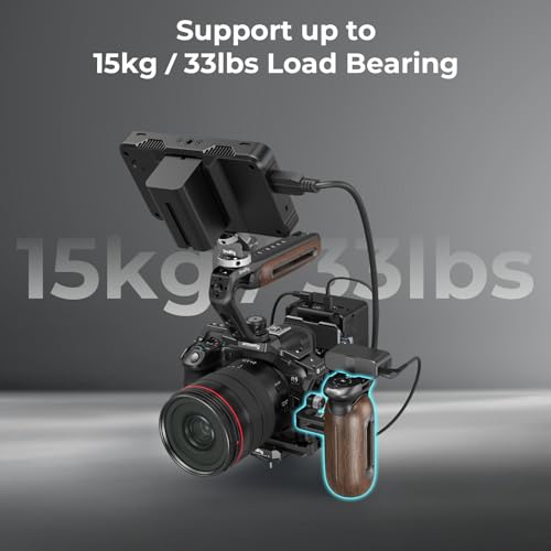 Image of SmallRig Wooden Side Handle for Camera Cages with 1 /4 inch-20 Threaded Holes, Left or Right Side Ergonomic Handgrip, 28mm / 1.1in Vertical Adjustment, 15kg / 33.1lb Load Capacity