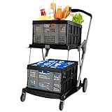 Doble Canasta: Este Carrito de compras con canastas ofrece un espacio organizado y separado para tus compras. Mantén tus productos frescos separados de los artículos más grandes y evita mezcla de sabores y olores.