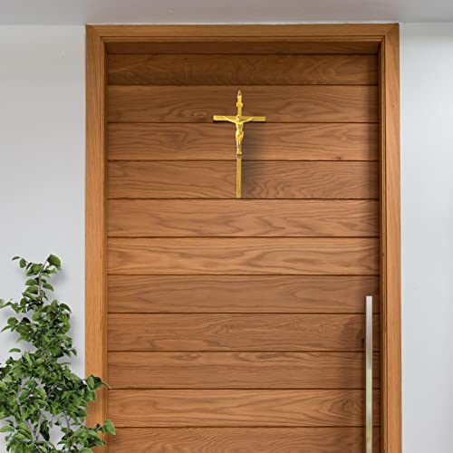 Crucifixo de Metal de Parede Dourado Estilizada Pequena Decorativa 20cm Elegante Moderna Metalizada