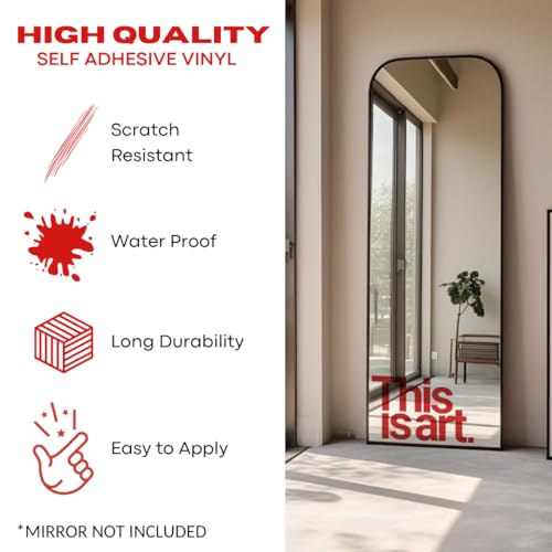 Image of Sticker for Glass & Mirrors| Minimal Vinyl Decal for Bedroom Bathroom & Cafe | Self-Adhesive Waterproof Quote Aesthetic Mirror Sticker | No Mirror Included (This is Art., Large, Transparent Red)