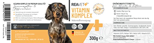 ReaVET Multivitamin Hund 300g I Vitamin Komplex Pulver Hund I Natürliche Vitamine & Mineralien I Ergänzungsfuttermittel Hunde I Fell, Vitalität, Immunsystem