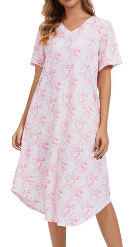 Image of Kabento Nightgowns for Women Cotton Short Sleeve Long Night Gowns with Pockets