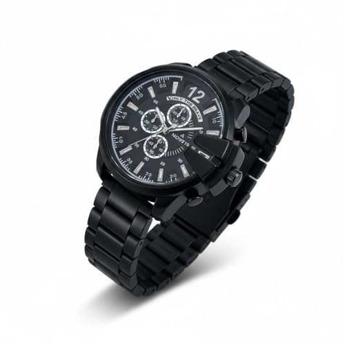Image of Modern Armor Chronograph Wrist Watch for Men | Heavy Dial Stylish Analog Watch | Premium Black Metal Strap | Available in Black & White Dial inch