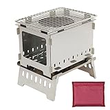 Fkstyle【ソロキャンプの相棒！暖も調理もこれ一台】焚き火台 ミニ薪ストーブ 角型 組み立て式 コンパクト 軽量 ステンレス製 A4サイズ 極薄収納 焚き火料理 ソロキャンプ 防災グッズ 専用収納袋付き [並行輸入品]