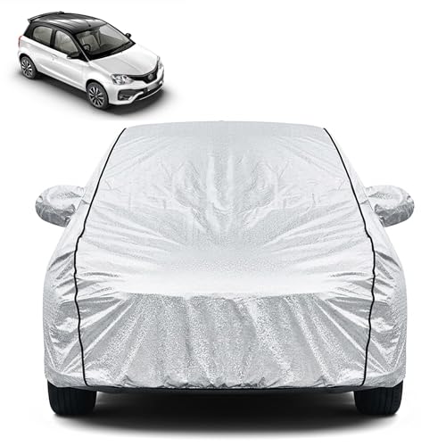 Image of Waterproof Car Cover for Toyota Etios | Dustproof, UV Resistant & Scratch Protection | Soft Cotton Lining | Triple Stitched | Mirror Pockets & Elastic Fit | Silver
