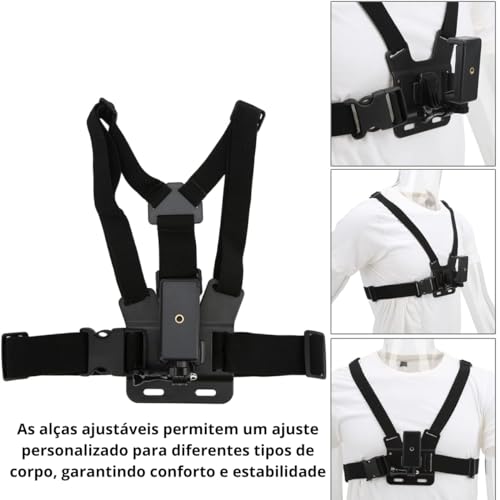 Colete Suporte De Celular Para Peito Gopro Sjcam Câmera Ajustável Universal Expansível até 8,5cm – C