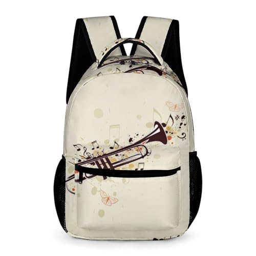Trumpet And Notes Cute Backpack Travel Daypack Lightweight Back Pack with Pockets