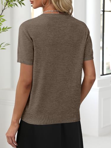 Image of ANRABESS Women Wool Blend Sweater Summer 2026 Short Sleeve V Neck Pullover Top Business Casual Outfit Beach Vacation Clothes