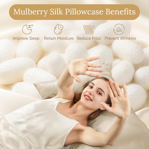 Image of INFIIXSO Silk Pillow Cases 2 Pack Standard Size, Ultra Smooth & Soft Mulberry Silk Pillow Case for Hair and Skin, Breathable Cooling Silk Pillowcase with Hidden Zipper (Beige, 20x26 Inches)