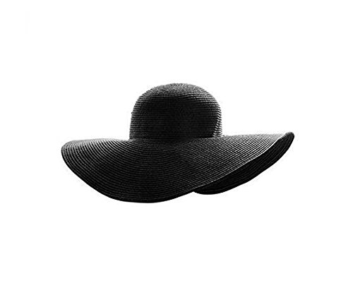 Women Girls Large Brimmed Garden Beach Big Summer Sun Hat Swimming Garden Beach Straw Hat For Holiday Traveling Black #TOP4