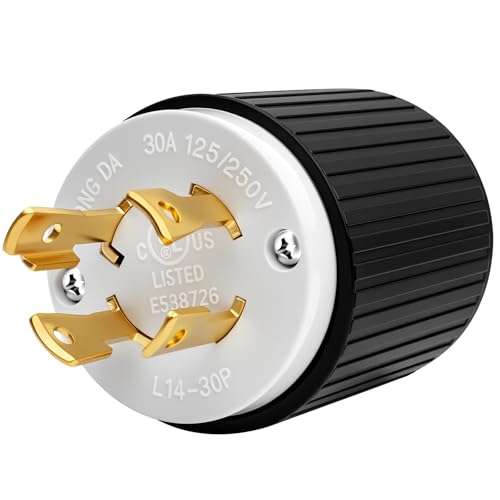 NEMA L14-30P Locking Plug, 30 Amp 125/250V Twist Lock Male Plug, 3 Pole 4 Wire Grounding, Industrial Heavy Duty Generator Adapter, UL Listed (Black/White, 1 Pack)