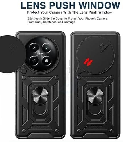 Image of SPAZY CASE Oppo F29 5G Back Cover | Heavy Duty Hybrid Case with 360 Degree Rotating Finger Ring Holder + Slider Shutter Camera Protection Case for Oppo F29 5G - Black