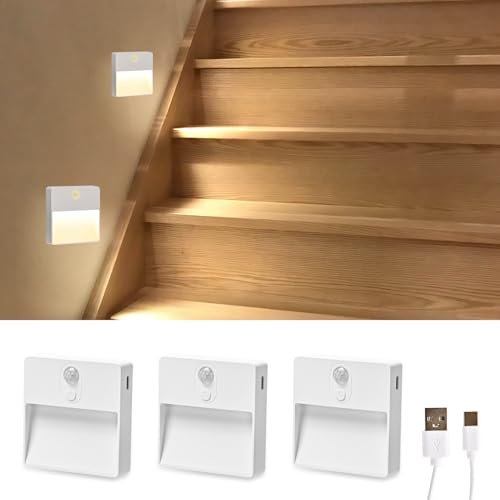 Image of ASAWASA LED Motion Sensor Night Light, 7 Colors Rechargeable Magnetic Decor Wall Lights, Dimmable, Suitable for Bathroom hallways bedrooms Kitchen cabinets Staircase(3 Pack)
