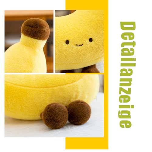 PlüSchtier Stofftier Banane,Gelbe Banane Kawaii Kissen Langes,PlüSch Bananen Kissen Obst GefüLlte Baumwolle PlüSchtier, Lustiges Frucht Design,Zimmerdekoration,Dekokissen Mit SüßEn FüßChen (23cm)