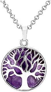 Jovivi Silver Tree of Life Amethyst/Rose Quartz/Clear Crystal Healing Chakra Gemstones Reiki Pendant Necklace