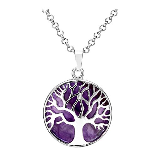 Jovivi Collier Pendentif Argent + 7 Pièrres Chakras Naturelles Collier
