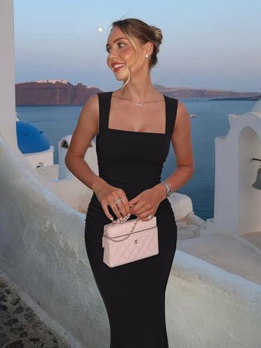 REORIA Summer Wedding Guest Maxi Dresses for Women, Black Onyx, S - 4