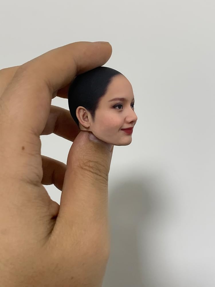 1/12 Scale Female Head Sculpt, Painted Pale Wheat Skin Head Carved Accessories for 6inch Action Figure Body, 1/12 Scale Makeup Female Head Sculpt Accessory - Finished Bald Head Only (Design G)