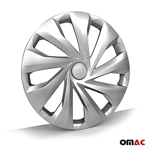 OMAC Wheel Cover Hubcaps | Car Accessories ABS 15 inch Wheel Rims Cover Hub Caps 4 Pcs Set | Auto Tire Replacement Exterior Caps for SUV Truck Car (Silver)