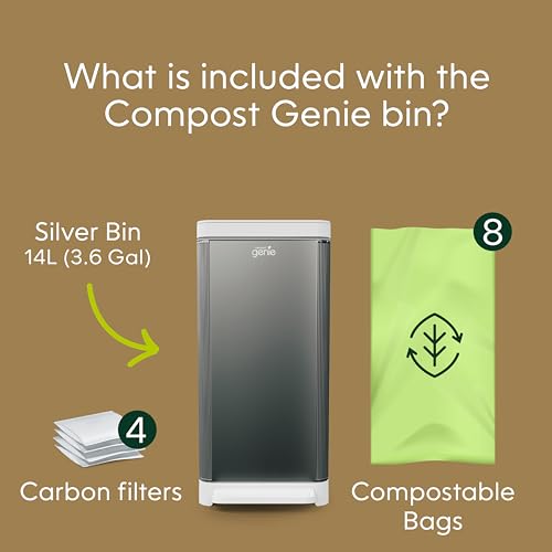 Compost Genie I000716 Kitchen Compost Bin, Silver Stainless-Steel Large, 3.6 Gallon, Indoor Odorless Composting thumb #1