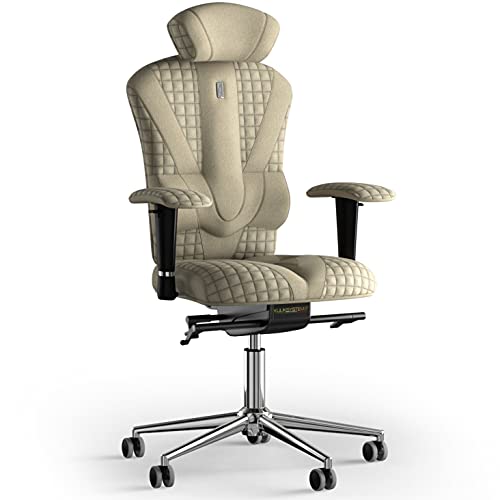 KULIK SYSTEM Victory - Chefsessel Schreibtischstuhl mit patentiertem ergonomischem Design, Rückenstütze und Sitzkissen, verstelbarer ergonomischer Bürostuhl, Computerstuhl - Nähstoff Azur - Creme Cover