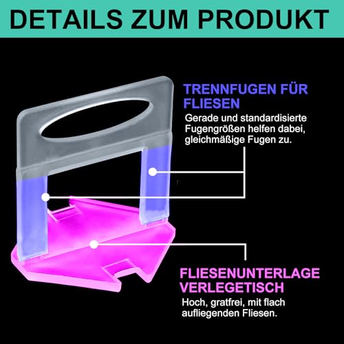 JAMHEXOU 600 Stück Fliesen Nivelliersystem 3mm Zuglaschen, 3mm fliesen Nivelierset Fliesen Verlegehilfe für Fliesen Höhe 6-15 mm