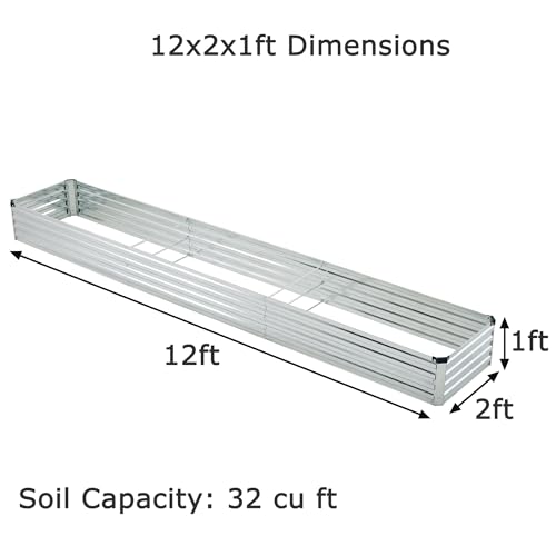 Image of Foxlang 12x2x1ft(2 Pack) Galvanized Raised Garden Bed,Outdoor Planter Box Metal Patio Kit Planting Bed for Vegetables Flowers Herb,Silver