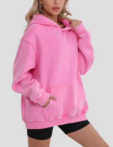 Image of FAIABLE Womens Oversized Acid Wash Hoodie Unisex Heavyweight Fleece Cotton Hoodies Vintage Washed Sweatshirt for Women