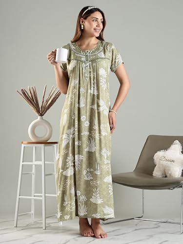 Image of 9shines Label Premium Alpine Maxi Designer Nighty | Floral Print Maxi for Women | Night wear for Women | | Full Length Night Gown for Women | Night Dress for Women Stylish (2467)