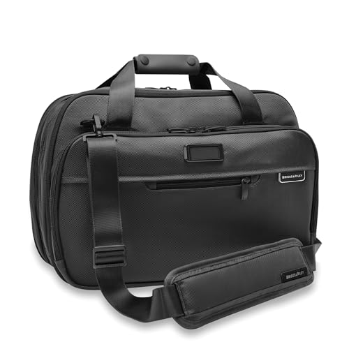 Briggs & Riley Expandable Cabin Bag - Personal Item Travel Bag for Women & Men, Carry On Duffle Style Bag, Fits Under Airplane Seat, Weekender & Overnight Luggage - Baseline Collection, Black