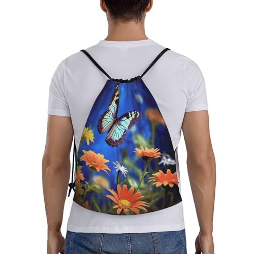 Drawstring Bag Lightweight Small Gym Bag for Women Butterfly and Flower Soccer Backpack for Sports Travel2