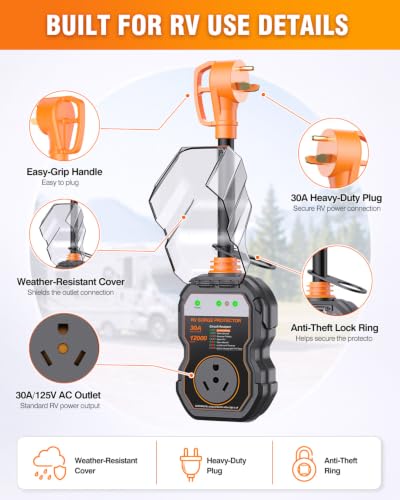 Image of GEARGO 2026 ๐๐ฅ๐ฅ-๐๐๐ฐ RV Surge Protector 30 Amp, RV Circuit Analyzer with Larger Cover, IP68 Waterproof Voltage Protection, Heavy Duty RV Adapter Plug for Camper Travel Trailer