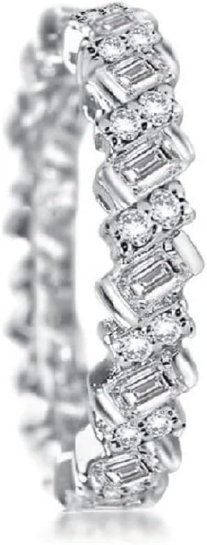 Platinum Plated Emerald/Cushion Cut Cubic Zirconia CZ Fine Ring for Women, Baguette and Round CZ Engagement Wedding Eternity Band Ring (US Size 6)