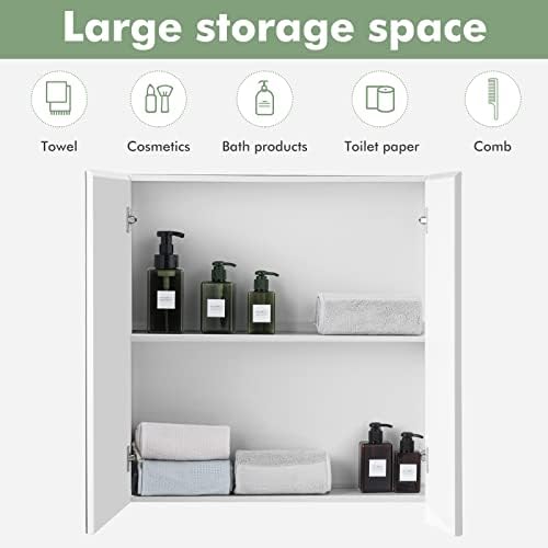 CASART Wall-Mounted Bathroom Mirror Cabinet, 2/3 Door Storage Cupboard with Shelves & Cushioning Hinges, Bath Organiser Storage for Bedroom, Living Room and Toilet (Double Door)