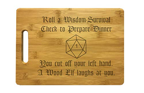 Tabla de Cortar Grabada con Frase 'Wisdom Check Crit Fail' para Dungeons & Dragons — PrecisionNC Engraving, Hecha en Bambú Natural, Tamaño Grande 34,9 cm x 24,8 cm, Regalo Geek y Fantástico miniatura 1