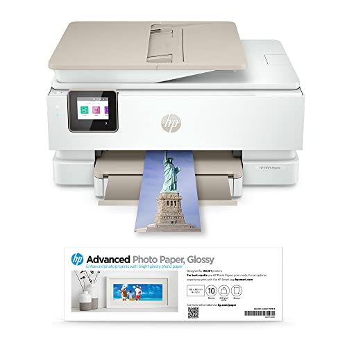 Image of HP Envy Inspire 7955e Wireless Color All-in-One Printer with Bonus 6 Months Instant Ink with HP+ (1W2Y8A) and Advance Photo Paper,-Glossy, 4x12 in, 10 Sheets (49V51A)