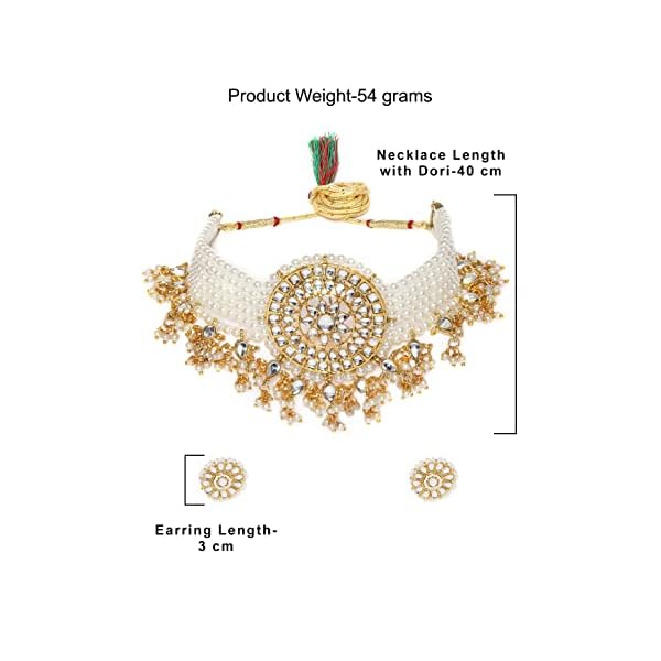 ZAVERI PEARLS Gold Tone Kundan & MultiStrand Pearls Choker Necklace & Earring Set For Women-ZPFK9805 - Image 9