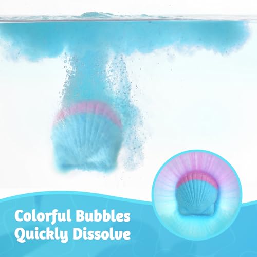 Bombas de baño para niños con sorpresa en el interior, 6 bombas de baño orgánicas para niñas y niños de 3 a 12 años, set de regalo de bombas de baño para cumpleaños con pulseras de sirena - imagen 4
