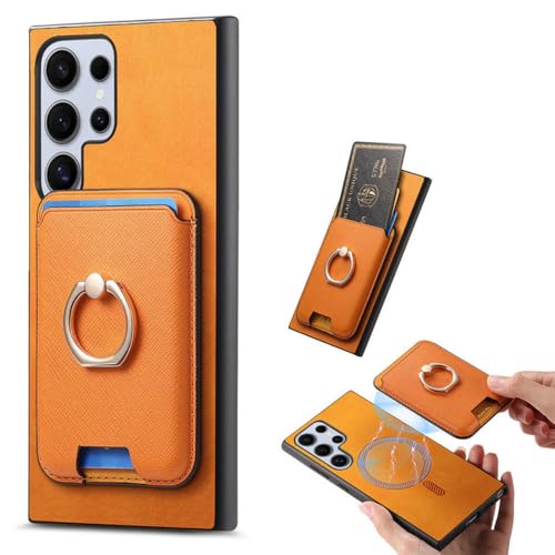 Coque Samsung S24 Ultra antichoc orange porte-carte étui anneau magnétique aimanté