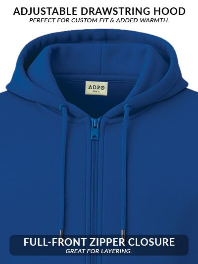 Image of ADRO Men's Regular Fit Zip-Up Hoodie for man | 320 GSM Cotton Poly Fleece Zipper Sweatshirt with Soft Fabric & Printed Hoodies
